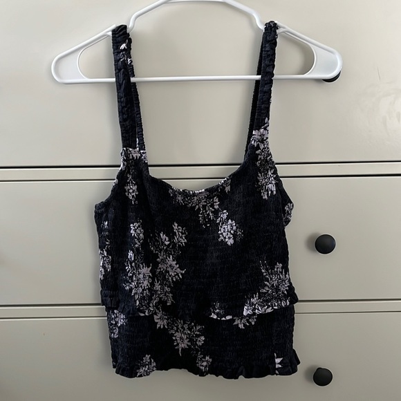 Free People Tops - Free people black and purple floral tank top